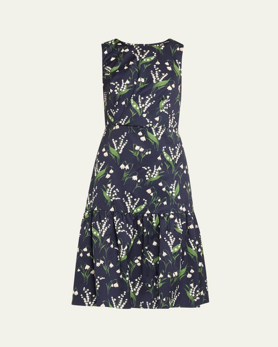 Floral Print Midi Dress with Flounce Hemline