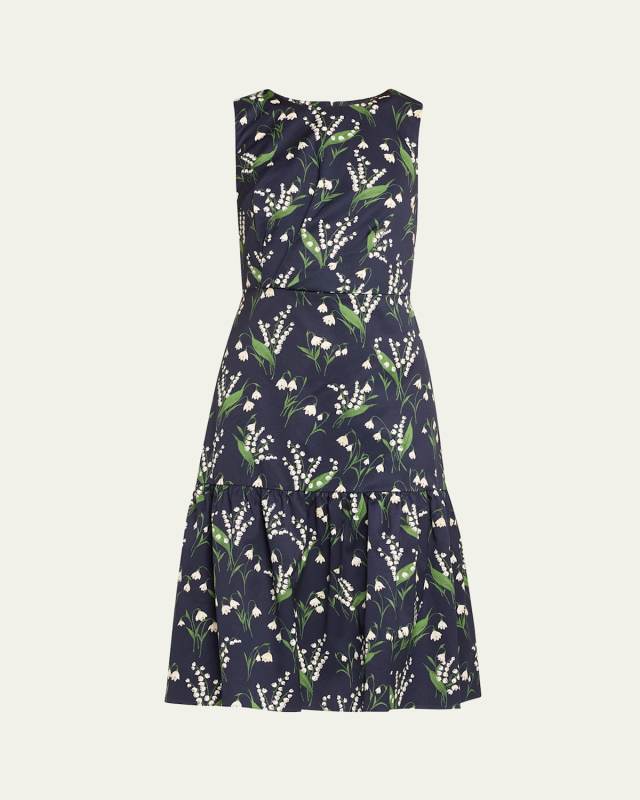 Floral Print Midi Dress with Flounce Hemline