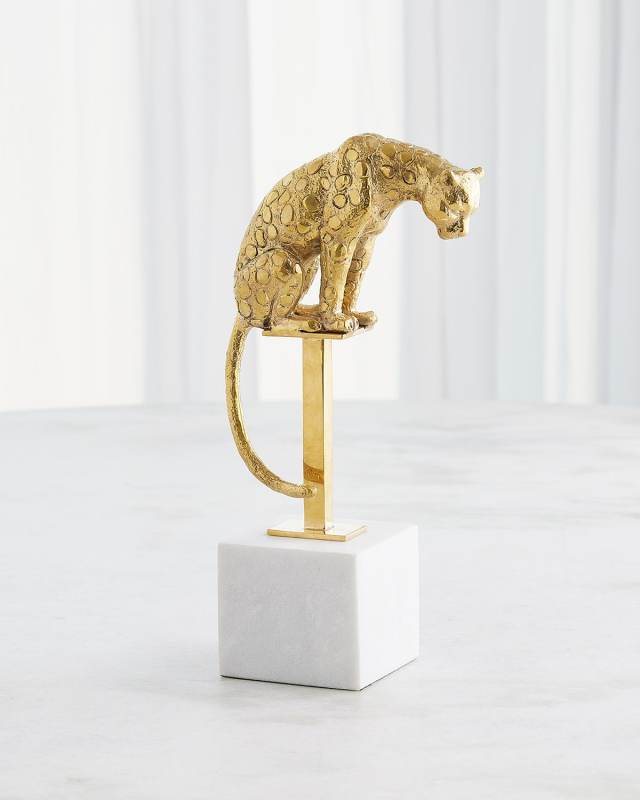 Perched Jaguar on Stand Sculpture, Brass