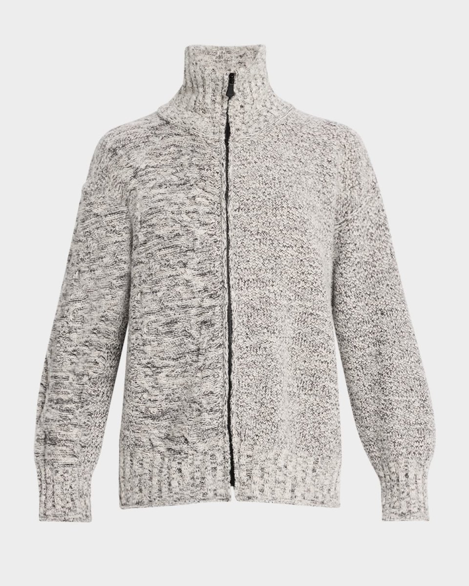 Polaris Mixed-Stitch Cashmere Bomber Cardigan