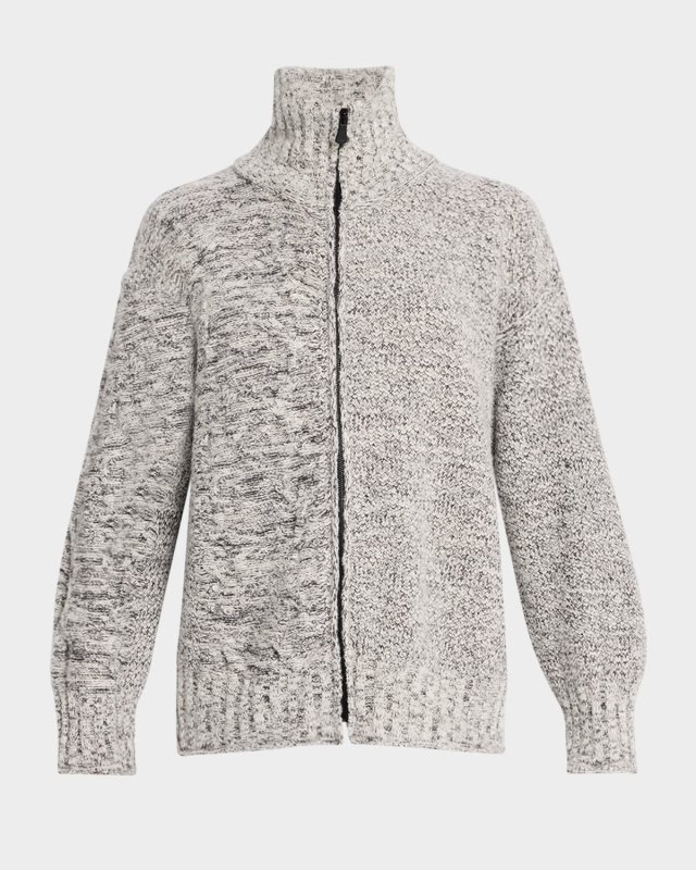 Polaris Mixed-Stitch Cashmere Bomber Cardigan