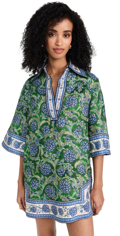Zimmermann Junie Tunic Dress Green/Blue Floral