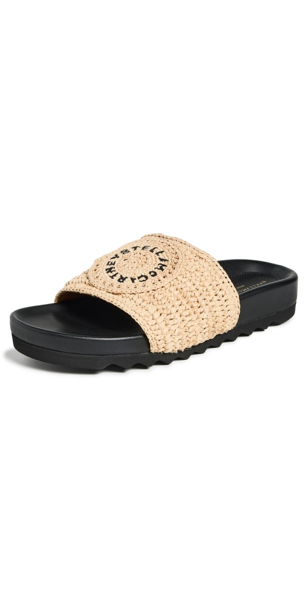 Stella McCartney Elyse Raffia Logo Slides Natural/Black