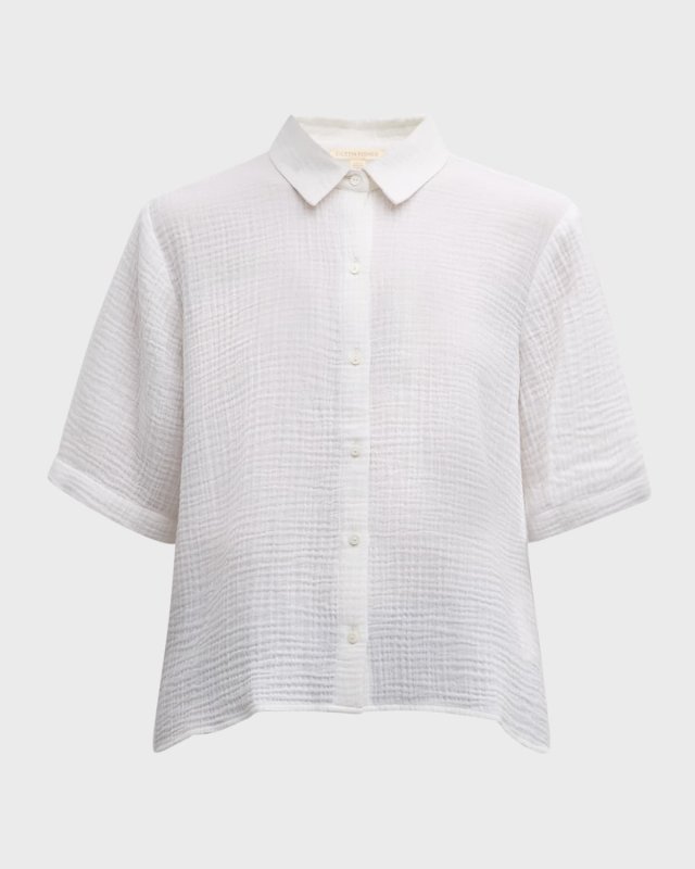 Petite Elbow-Sleeve Organic Cotton Gauze Sh