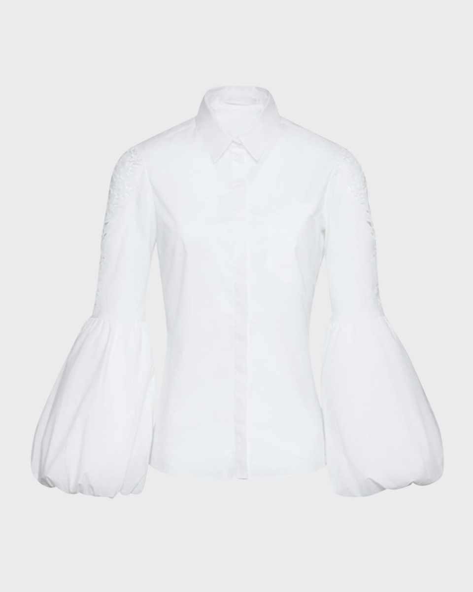 Laora Floral-Embroidered Bell-Sleeve Shirt