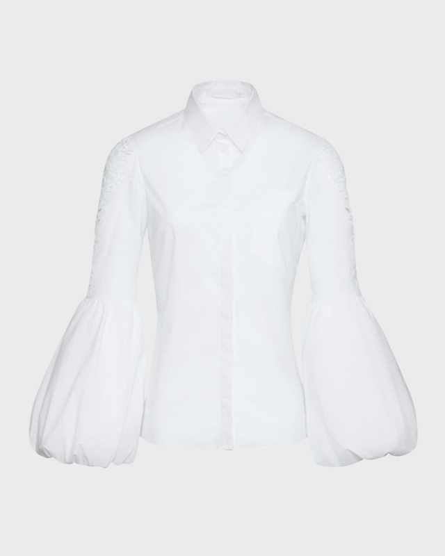 Laora Floral-Embroidered Bell-Sleeve Shirt