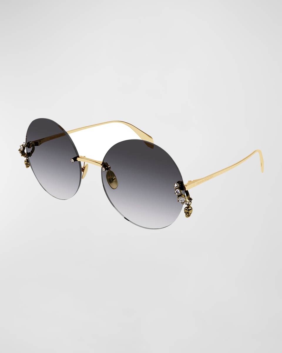 Metal Round Sunglasses w/ Skull Crystal Details