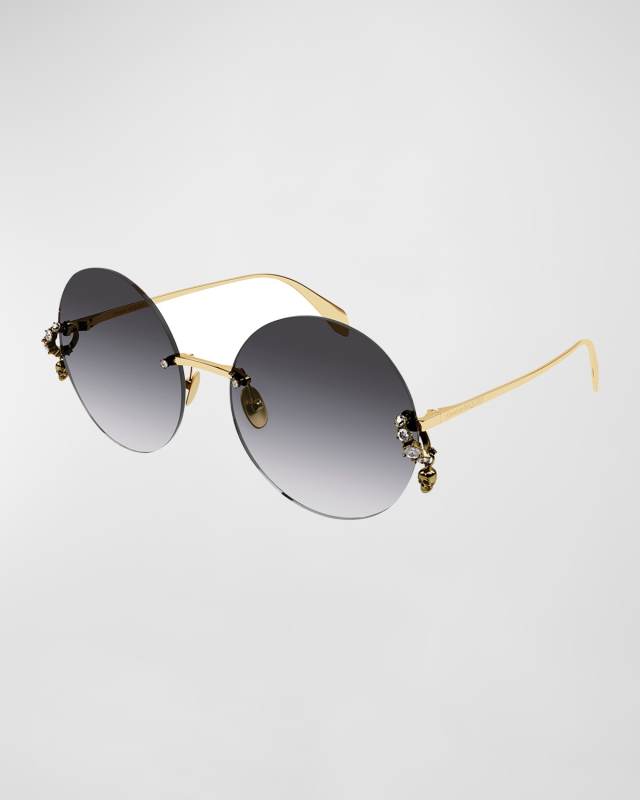 Metal Round Sunglasses w/ Skull Crystal Details