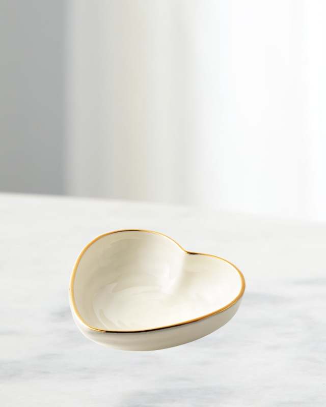 Ribbed 24K-Gold Rim Heart Dish