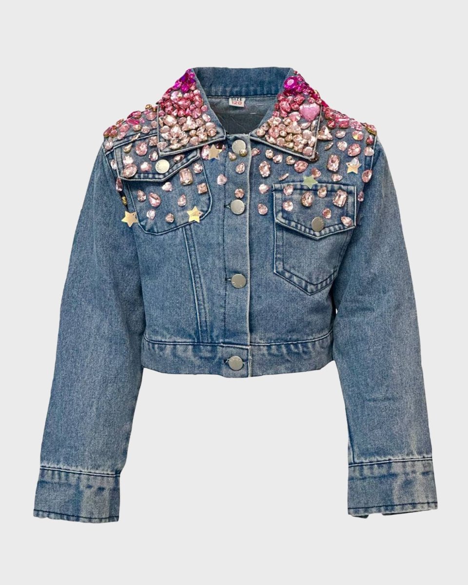 Girl's Sparkle Queen Gem Denim Jacket, Size 2-1