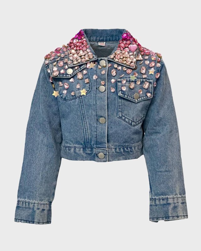 Girl's Sparkle Queen Gem Denim Jacket, Size 2-1