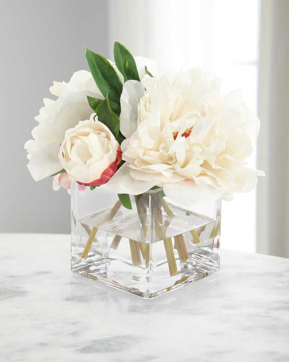 Real Touch Dew Drops 8" Faux Floral Arrangement in Glass Vase