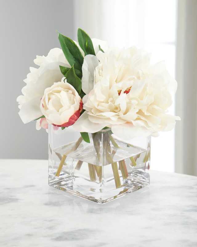 Real Touch Dew Drops 8" Faux Floral Arrangement in Glass Vase