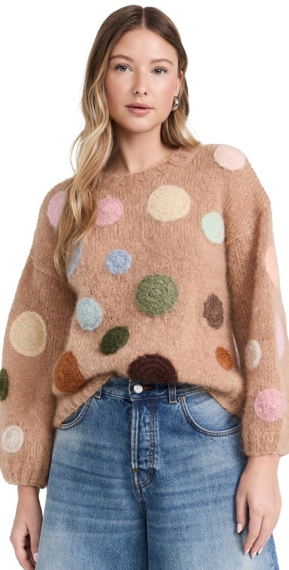 Rose Carmine Mohair Sweater Dots Beige