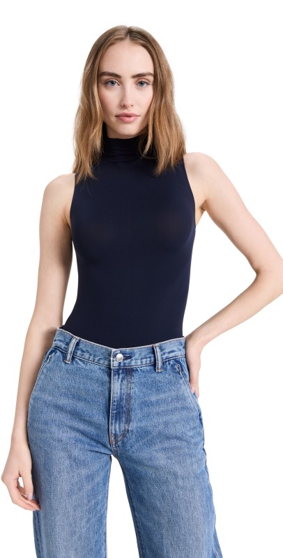 Commando Ballet Mockneck Thong Bodysuit Navy
