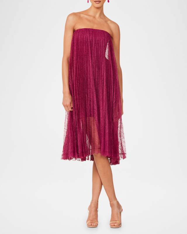 Daniela Strapless Pleated Lace Dress