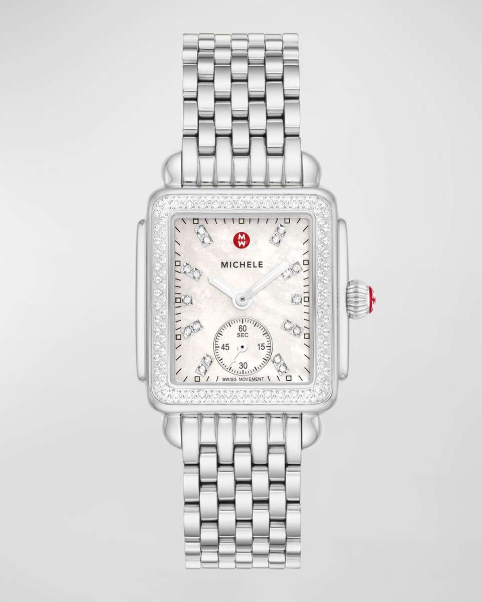 Deco Mid Diamond and Mother-of-Pearl Dial Watch in Stainless Steel