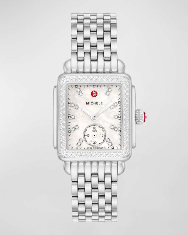Deco Mid Diamond and Mother-of-Pearl Dial Watch in Stainless Steel