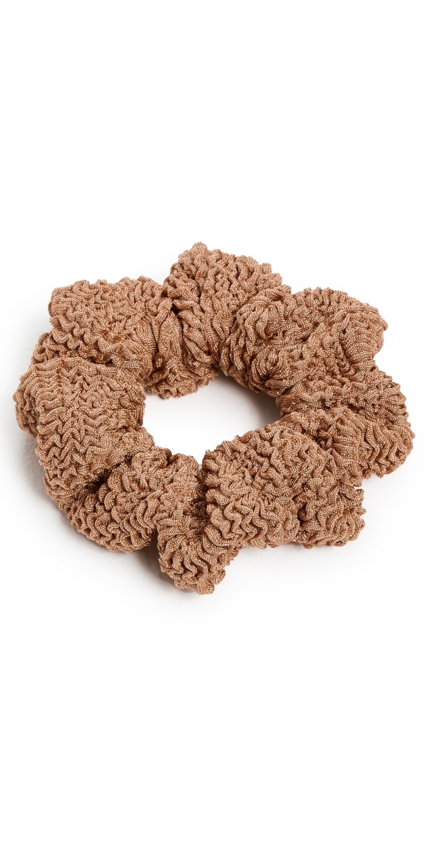 Hunza G T Stripe Crinkle Metallic Coco Scrunchie Metallic Cocoa