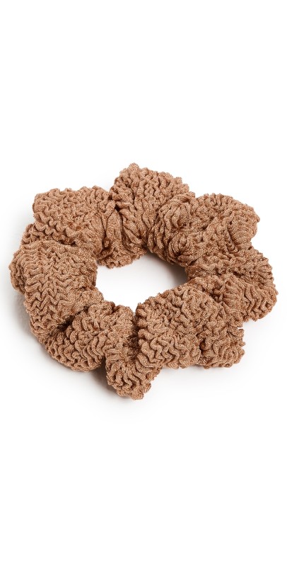 Hunza G T Stripe Crinkle Metallic Coco Scrunchie Metallic Cocoa