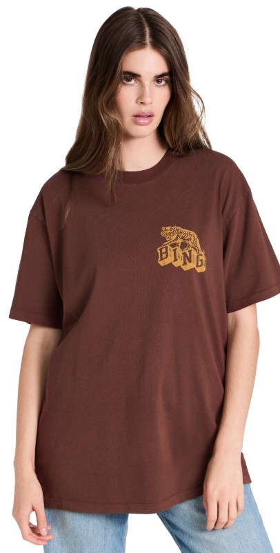 ANINE BING Retro Tiger Walker Tee Burgundy