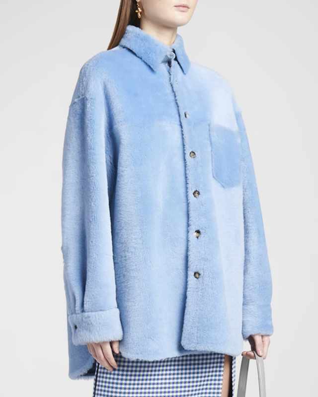 Reversible Shearling Button-Front Shirt