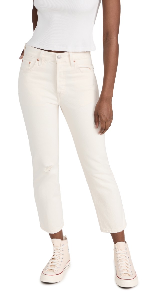 Levi's 501 Crop Jeans White Destruction