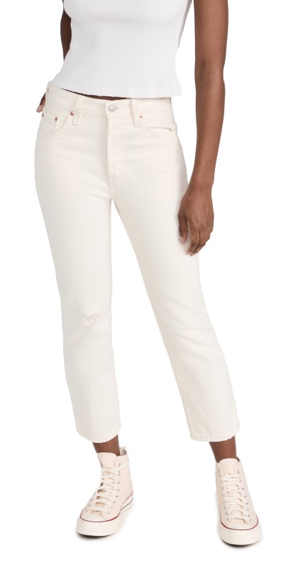 Levi's 501 Crop Jeans White Destruction