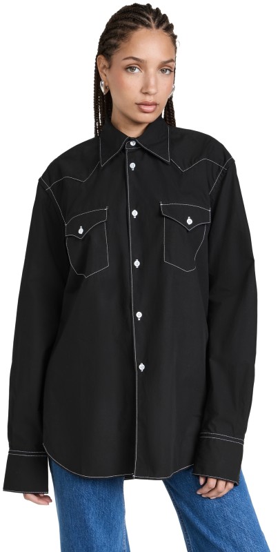 Interior The Ellis Shirt in Cotton Poplin Matte Black
