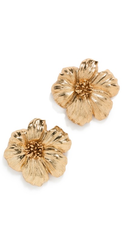 Oscar de la Renta Poppy Flower Button Earrings Gold