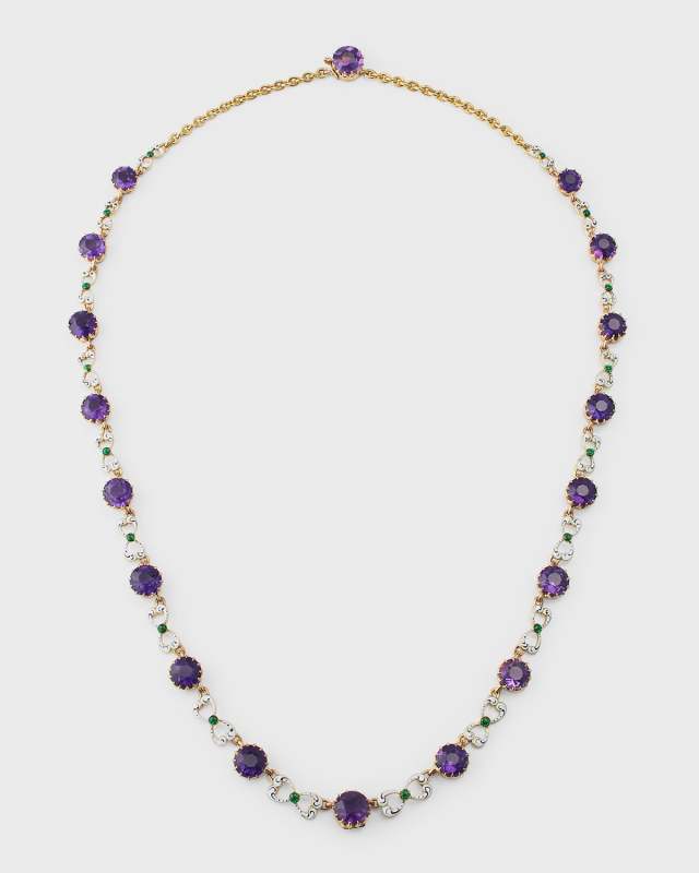 Estate Victorian Amethyst and Enamel Bow Design Link Necklace