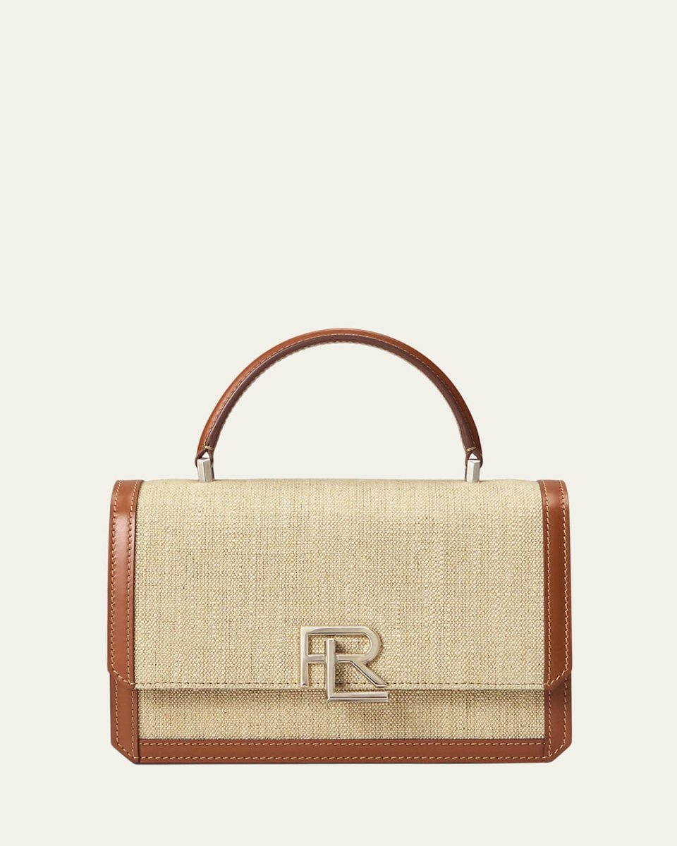 RL 888 Flap Woven Linen Top-Handle Bag