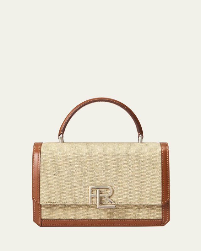 RL 888 Flap Woven Linen Top-Handle Bag