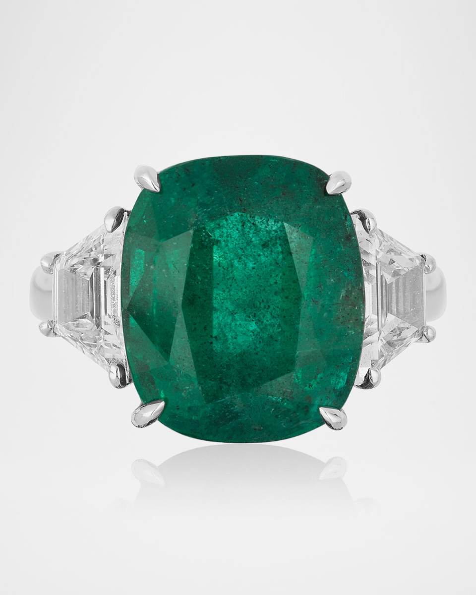 18K White Gold Emerald and Diamond Statement Ring, Size 6.5