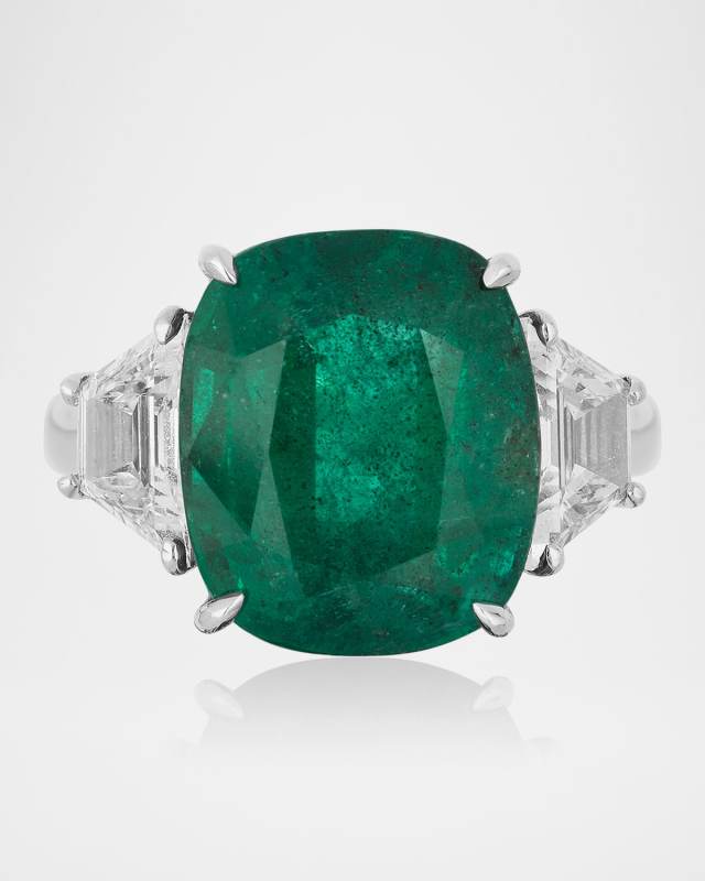18K White Gold Emerald and Diamond Statement Ring, Size 6.5