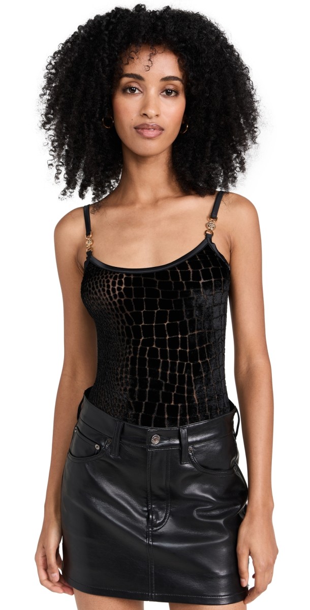 Versace Velvet Croco Bodysuit Black