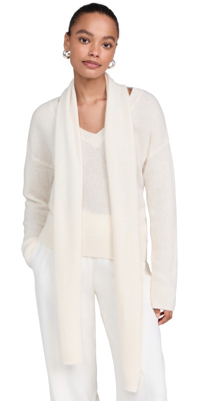 Naadam Lofty Cashmere Two Piece V Neck Scarf Set White