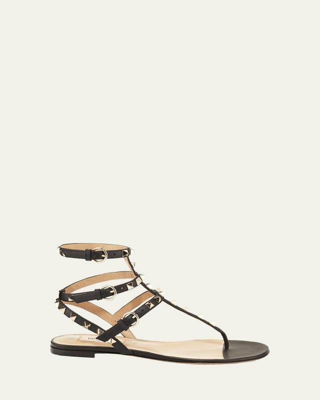 Rockstud Flat Thong Sandals, Black