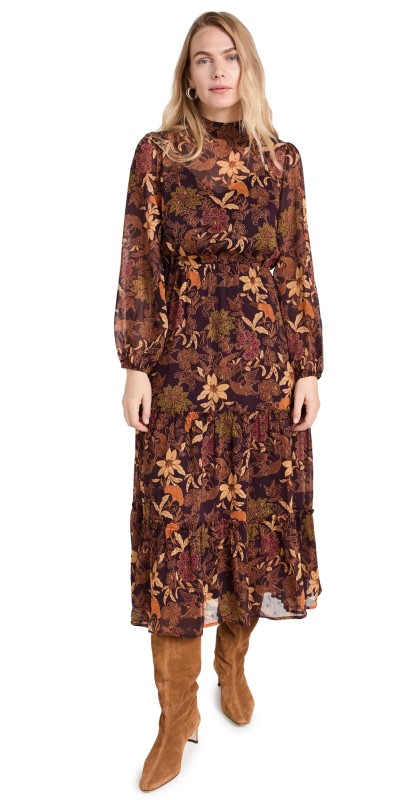Lost + Wander Wild Bergamot Long Sleeve Maxi Dress Burgundy