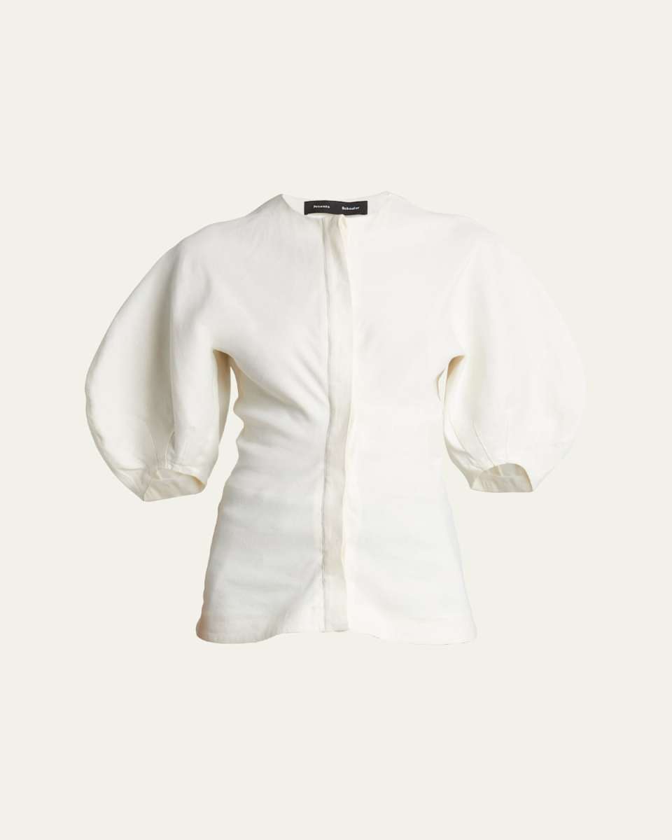 Reagan Puff-Sleeve Eco Stretch Linen-Blend Top