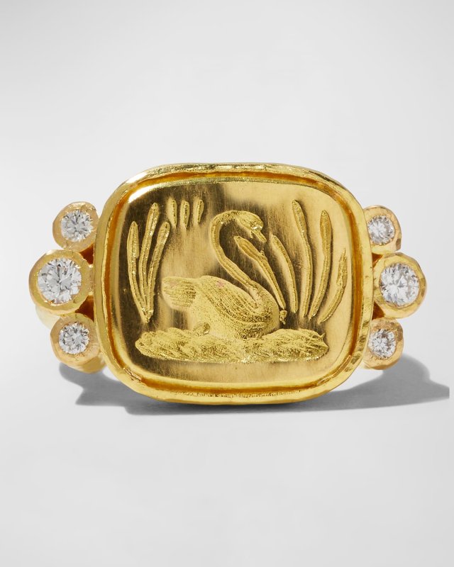 19k Gold Swan Signet Ring, Size