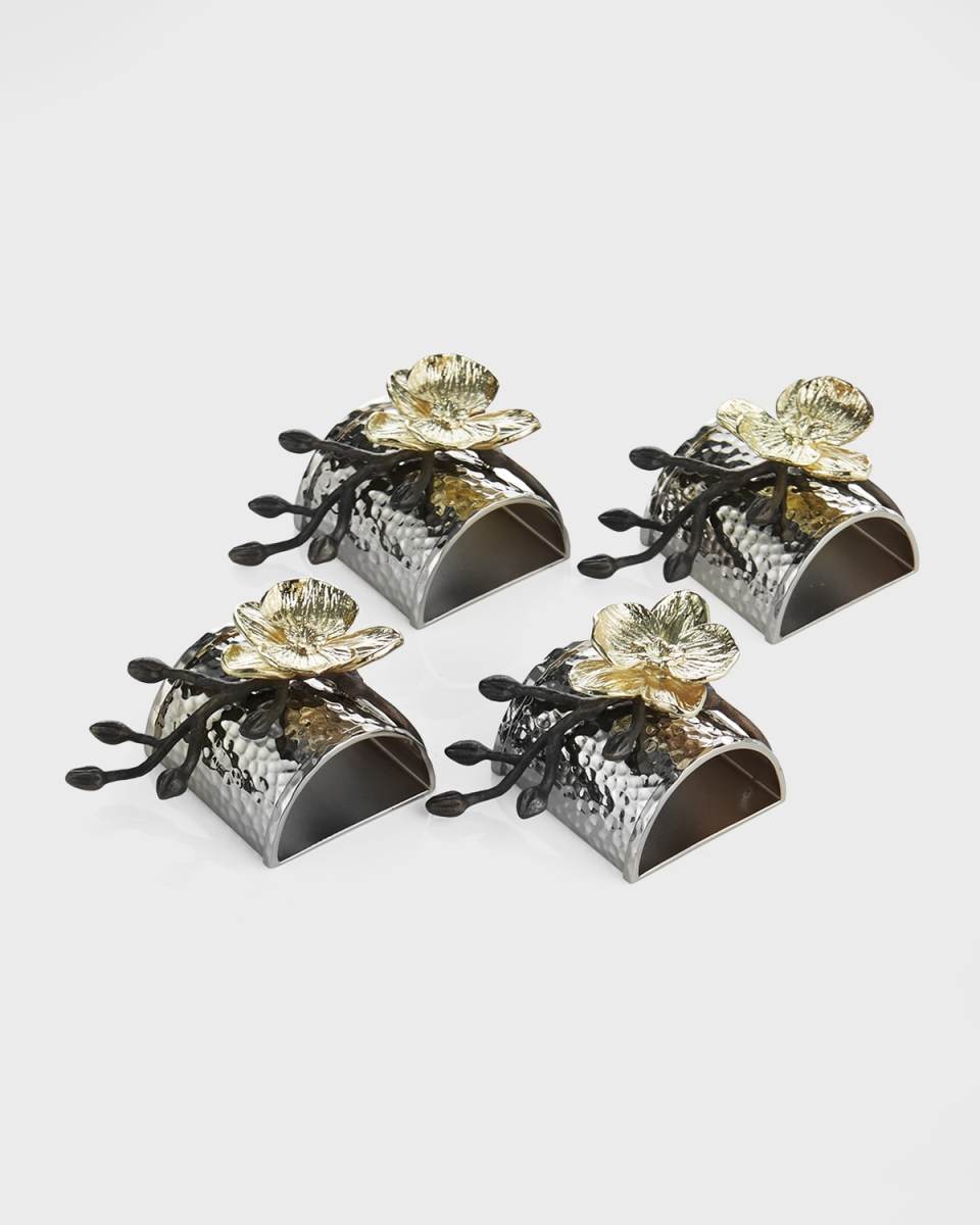Four Gold Orchid Napkin Rings