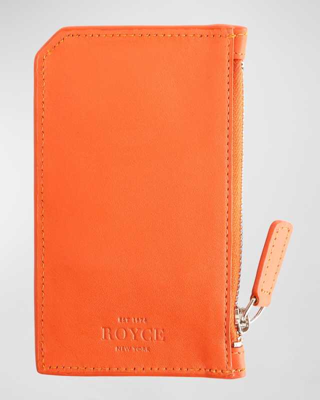 Monogrammed Zippered Leather Credit Card Case