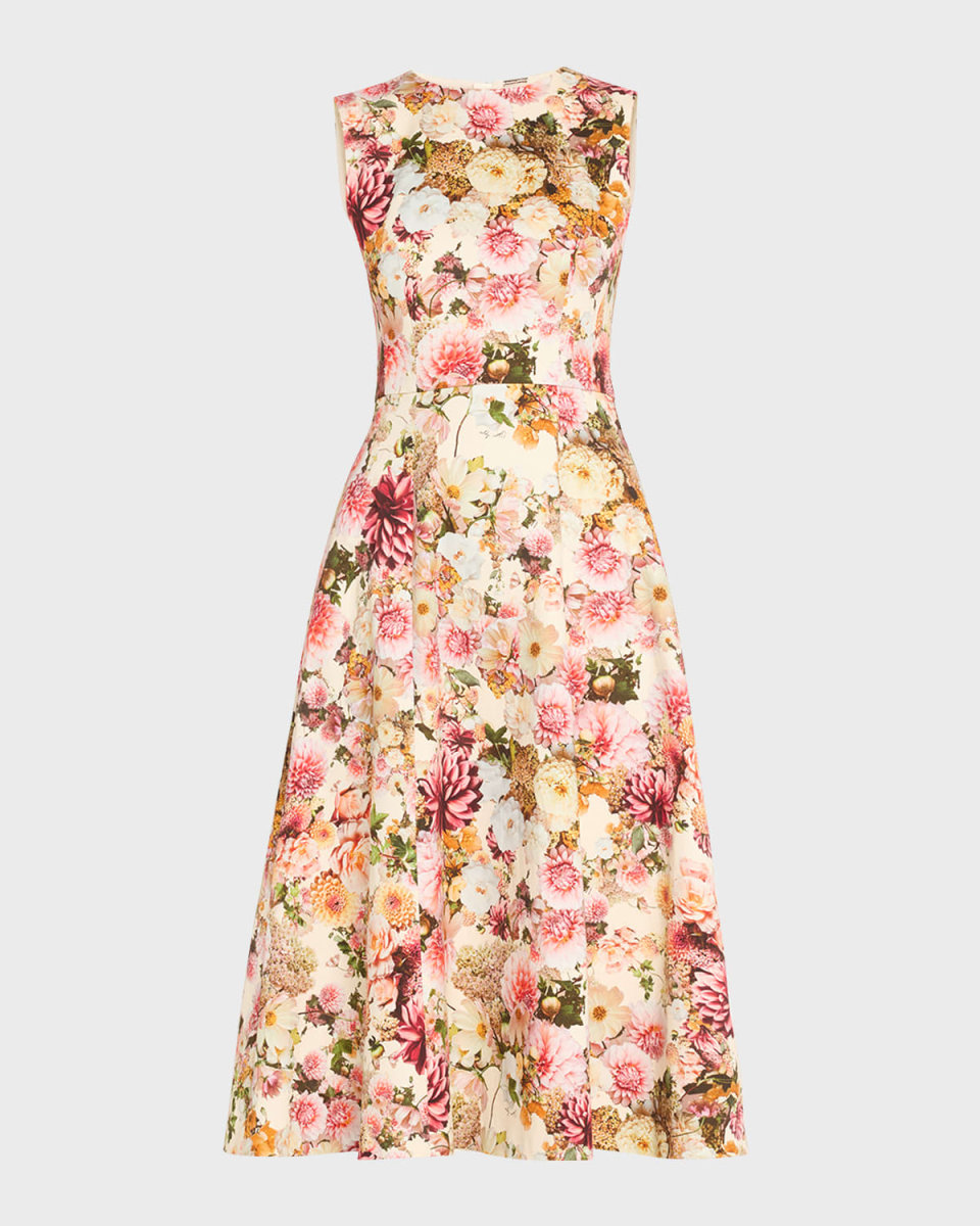 Eloise Floral Print Cotton Twill Midi Dress