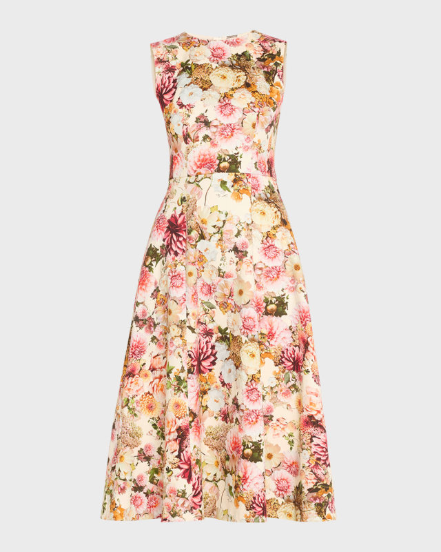 Eloise Floral Print Cotton Twill Midi Dress