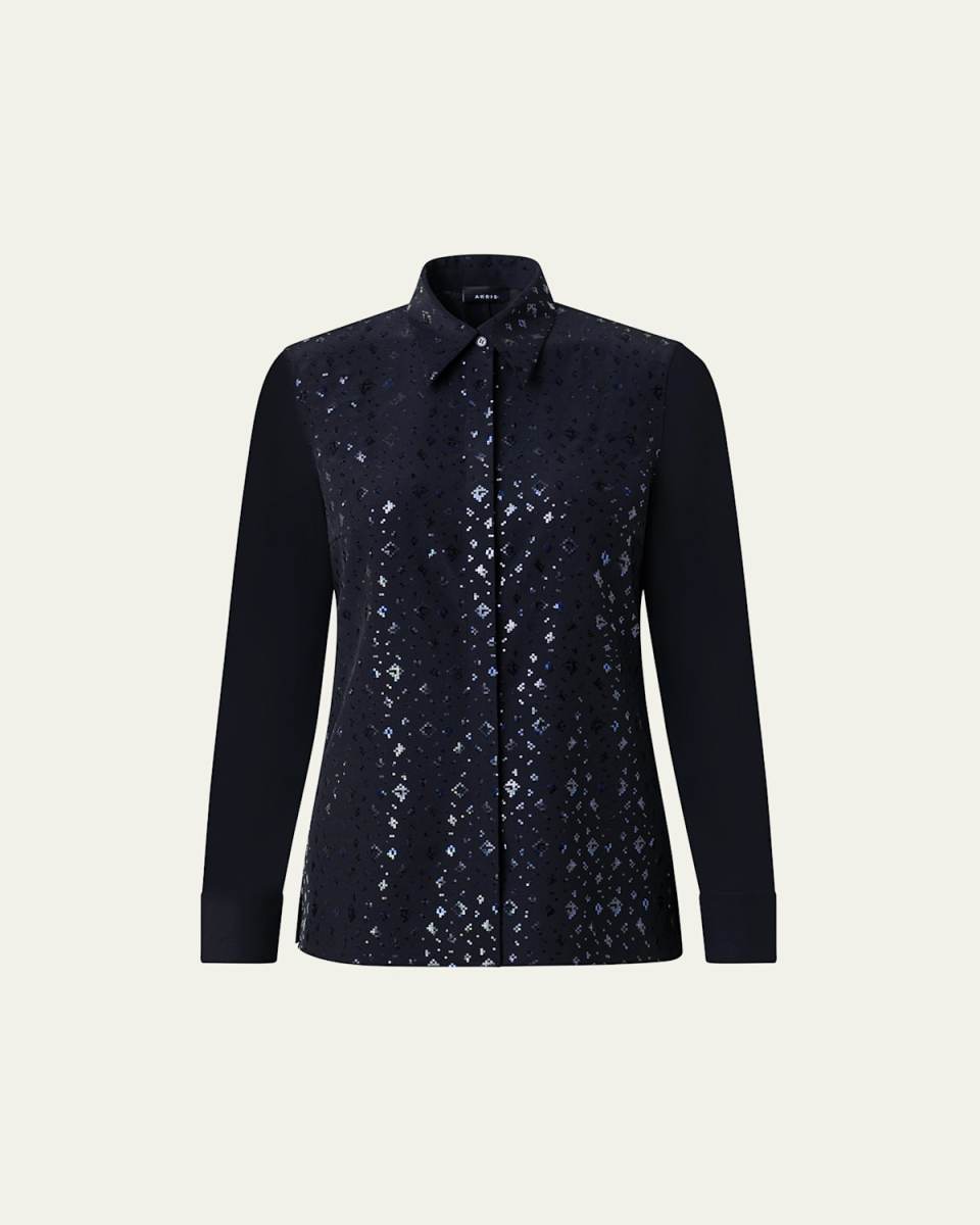 Pixel Foil-Embellished Silk Crepe Blouse