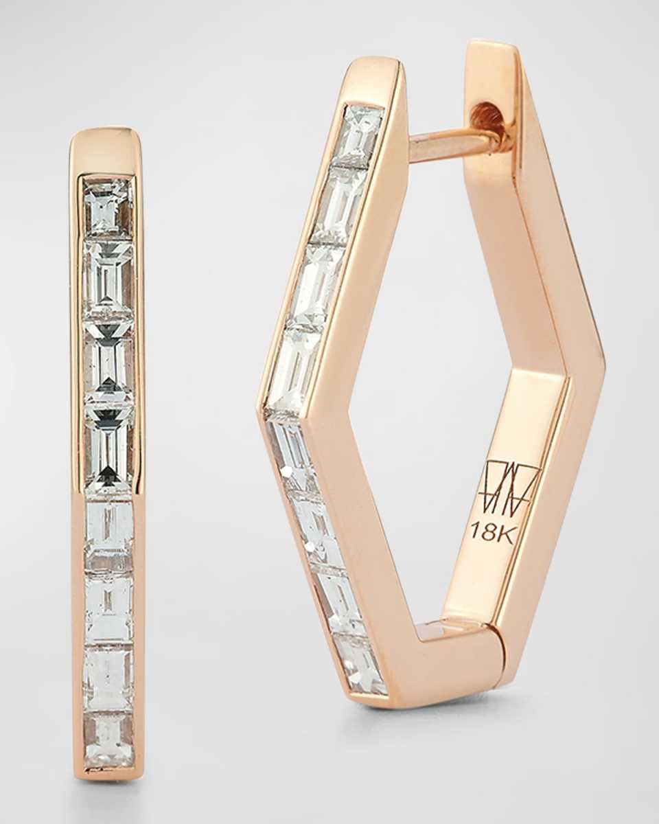 Quentin 18K Rose Gold and Baguette Diamond Hexagon Earrings