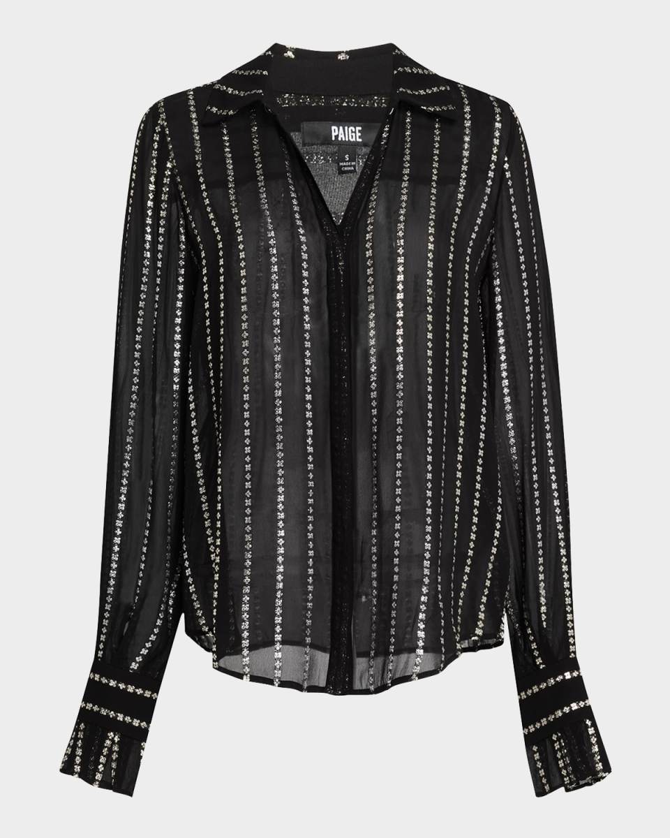 Sosa Long-Sleeve Metallic Stripe Blouse