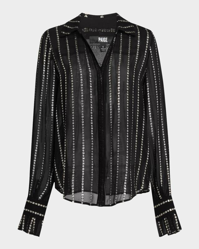 Sosa Long-Sleeve Metallic Stripe Blouse