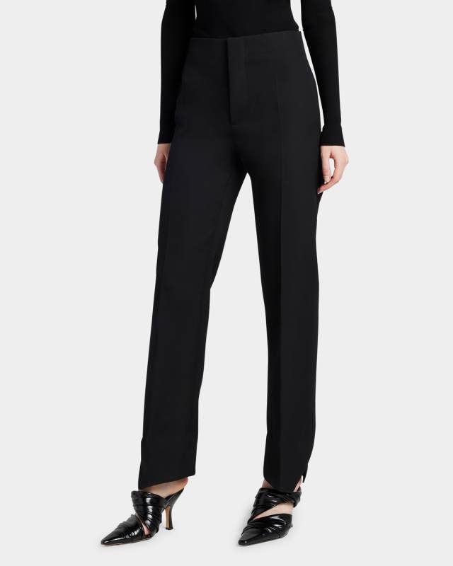 Curved-Shape Compact Wool Trousers